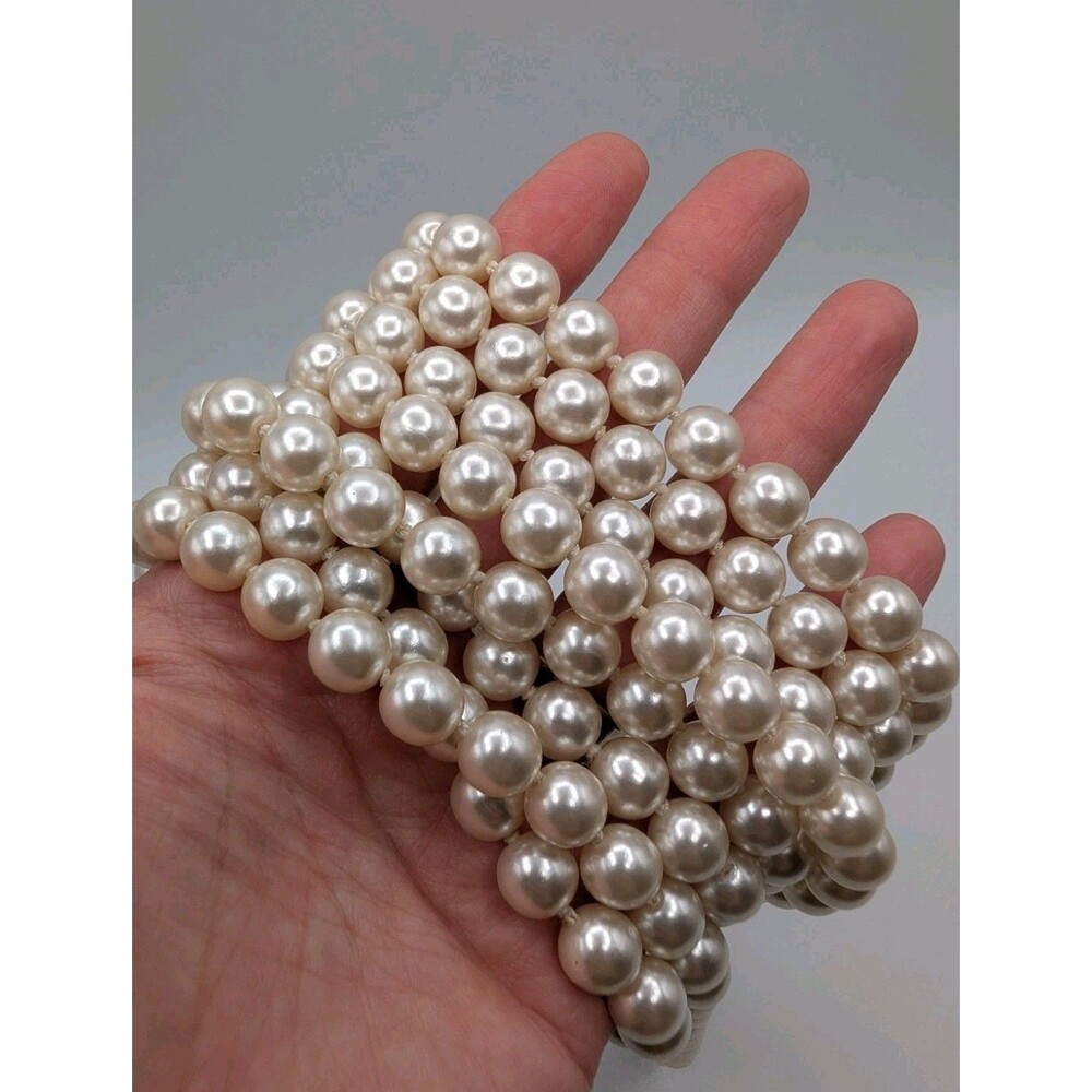 Vtg 1960s Opera Length 90" Japan Endless Glass Faux Pearls Hand Knotted Necklace - Picture 6 of 10